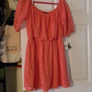 Coral laced mini dress